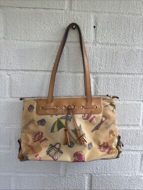 Dooney & Bourke Leather Canvas Beach-Print Tote y2K Summer Shoulder Bag